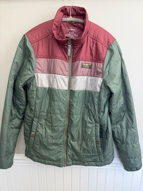 L.L.Bean Colorblock Puffer Jacket - Green, Rose & Pink